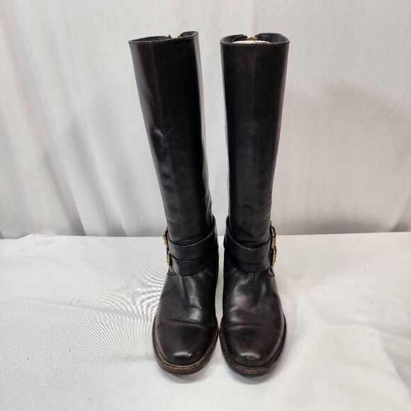 J. Crew Womens 6.5 Black Leathr Side Zipper Double Buckle Riding Boots - Picture 5 of 14